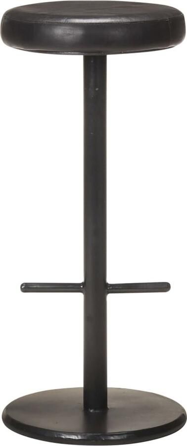 VidaXL Barkrukken Set van 2 Zwart Echt Leer Barkrukken Lederen Barkrukken Zwarte Barkrukken Eetkamerstoelen Krukjes Lounge Meubels Salonmeubilair Modern Meubilair Industriele Meubels