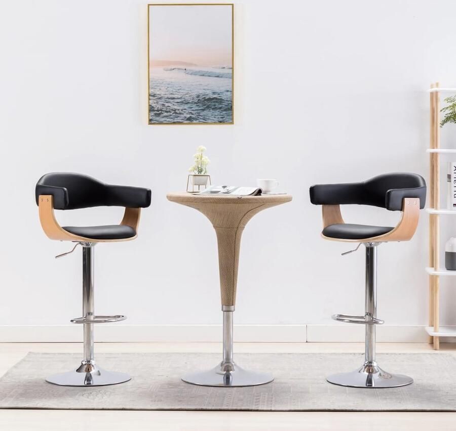 VidaXL Barkrukken set van 2 Zwart en lichtbruin Barstoelen Barkrukken Zwarte Stoelen Bruine Stoelen Kunstleder Meubels Adjustable Height Chairs Dining Chair Kitchen Stools Modern Furniture - Foto 2