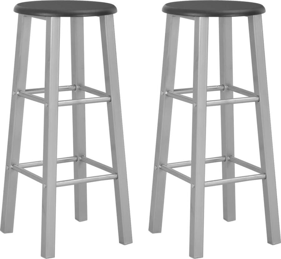 VidaXL Barkrukken Set van 2 Zwart & Zilver Barstoelen Barkrukken Stoelen Eetkamerstoel Zwarte Stoel Zilveren Stoel Metalen Stoel Mdf Stoel - Foto 2