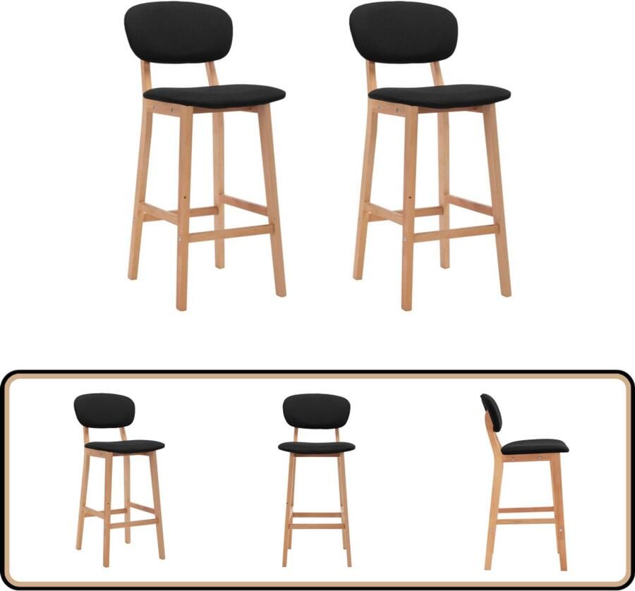 VidaXL Barkrukken Set van 2 Zwart Stof 66 cm Barstooi Barkrukken Eetkamerstoelen Zwarte Stoel Houten Stoel