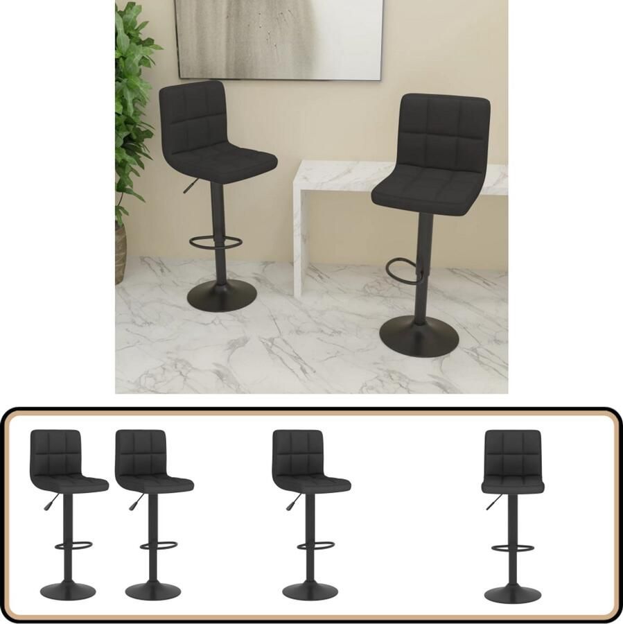 VidaXL Barkrukken Set van 2 Zwart Stof Barstooi Barkruk Hoge Stoel Zittend Comfortabel Modern Industrieel Zwarte Kleur Metalen Frame Stofbekleding