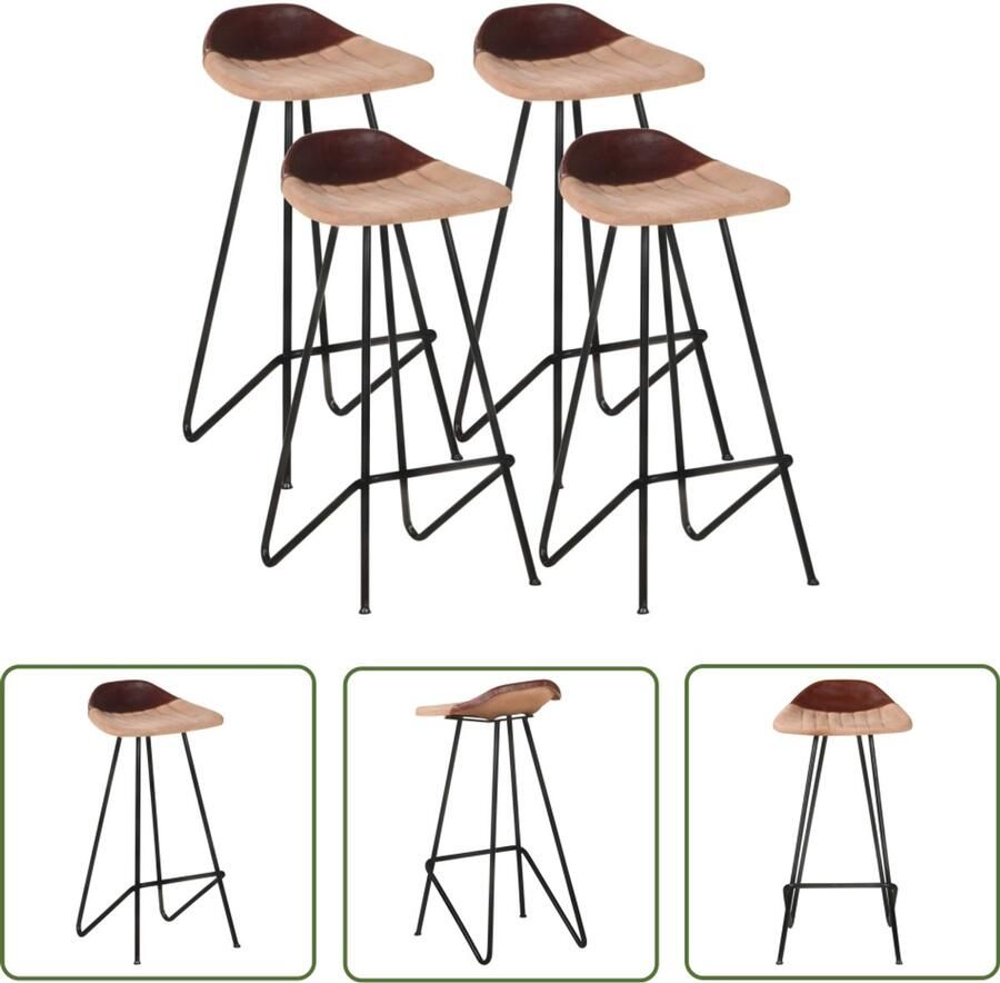 VidaXL Barkrukken Set van 4 Echt leer Bruin Industriele Barkrukken Lederen Barkrukken Bruine Barkrukken Hoge Barkrukken Keukenbar Stoelen Eetkamerstoelen Set Van 4 Barkrukken Design Barkrukken Moderne Barkrukken