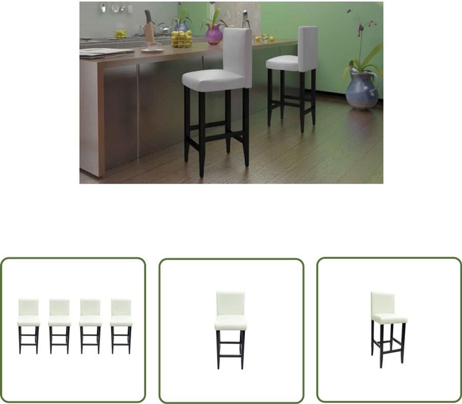 VidaXL Barkrukken Set van 4 Kunstleer Wit Barstoelen Krukken Eetkamerstoelen Salontafels Woonaccessoires Meubilair Vintage Meubels Klassieke Meubels