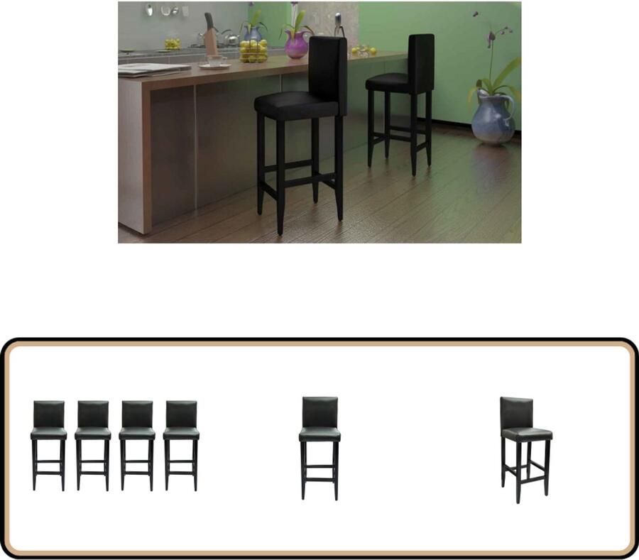 VidaXL Barkrukken Set van 4 Kunstleer Zwart Barstoel Eetkamerstoel Keukenstoel Designstoel Zwarte Stoel Kunstlederen Stoel Gestapeld Meubilair Moderne Stoel Comfortabele Stoel Set Van Vier Stoelen