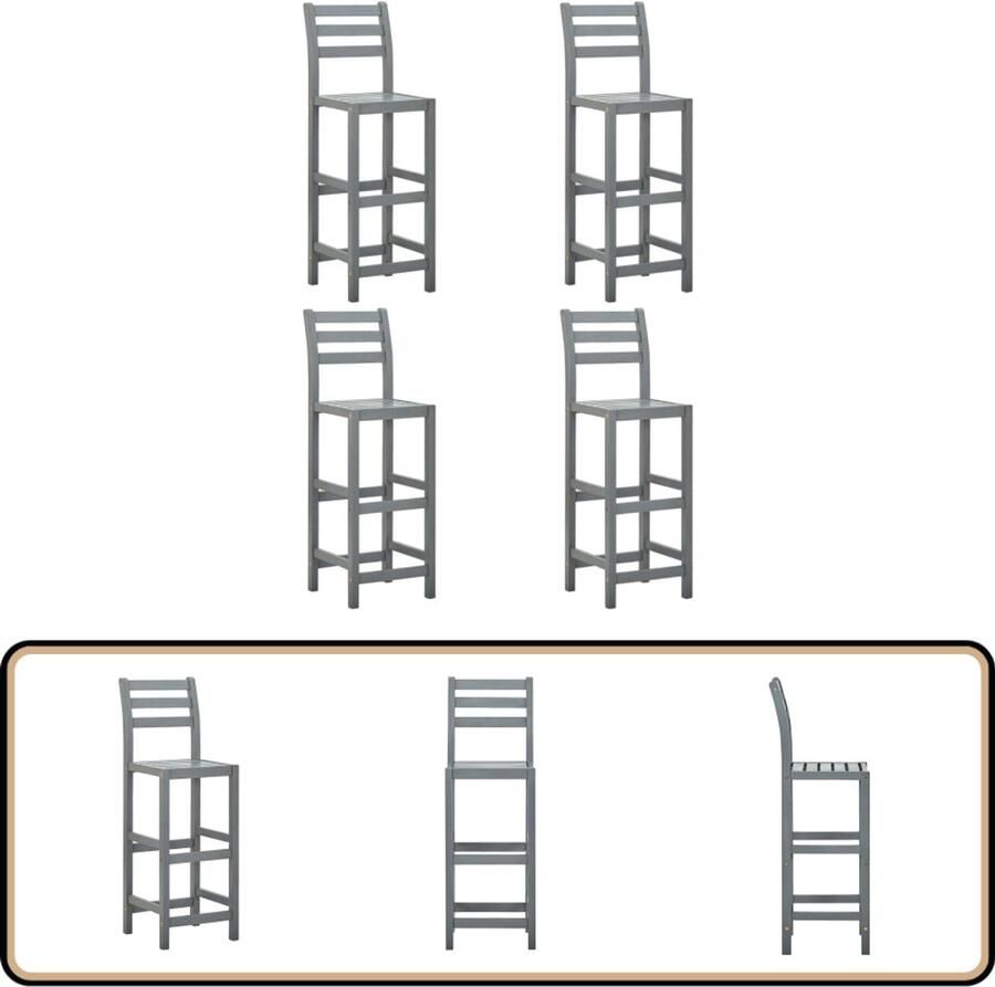 VidaXL Barkrukken Set van 4 Massief Acaciahout Grijs Barstoel Acacia Hout Buitendecor Tuinset Eetkamerstoel