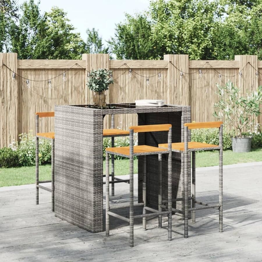 VidaXL Barkrukken Set van 4 Poly Rattan Grijs Barstoelen Barkrukken Eetkamerstoelen Tuinmeubels Outdoor Meubilair Poly Rattan Kunststof Stoel - Foto 2