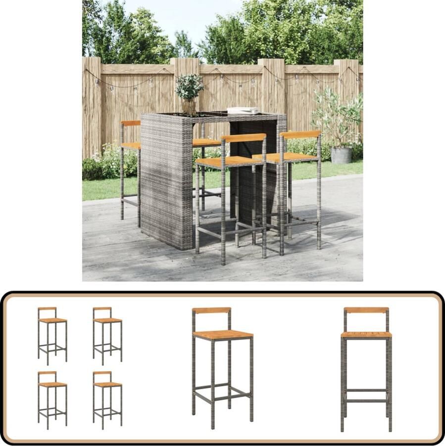 VidaXL Barkrukken Set van 4 Poly Rattan Grijs Barstoelen Barkrukken Eetkamerstoelen Tuinmeubels Outdoor Meubilair Poly Rattan Kunststof Stoel