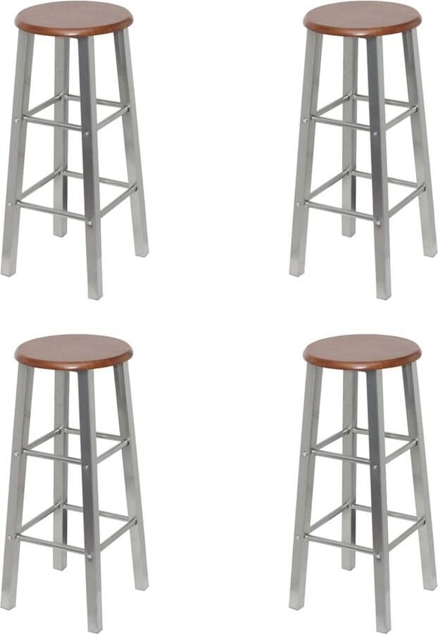 VidaXL Barkrukken Set van 4 Staal en MDF Zilver Bruin Barstühlen Eetkamerstoelen Keukenstoelen Barkrukken Set Bruine Stoelen Metalen Stoelen Mdf Stoelen Stijlvolle Stoelen Comfortabele Stoelen - Foto 3
