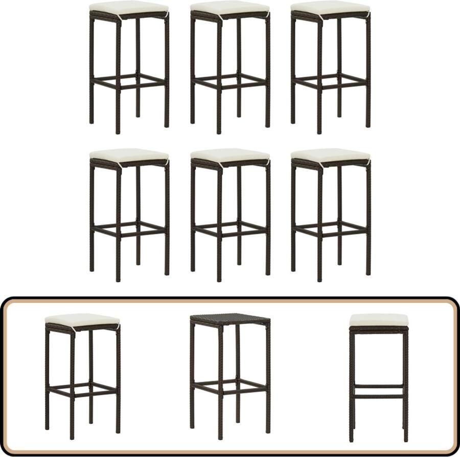 VidaXL Barkrukken Set van 6 Bruin Inclusief Kussens Barstoelen Barkrukken Keukenstoelen Buitenstoelen Bistro Stoelen
