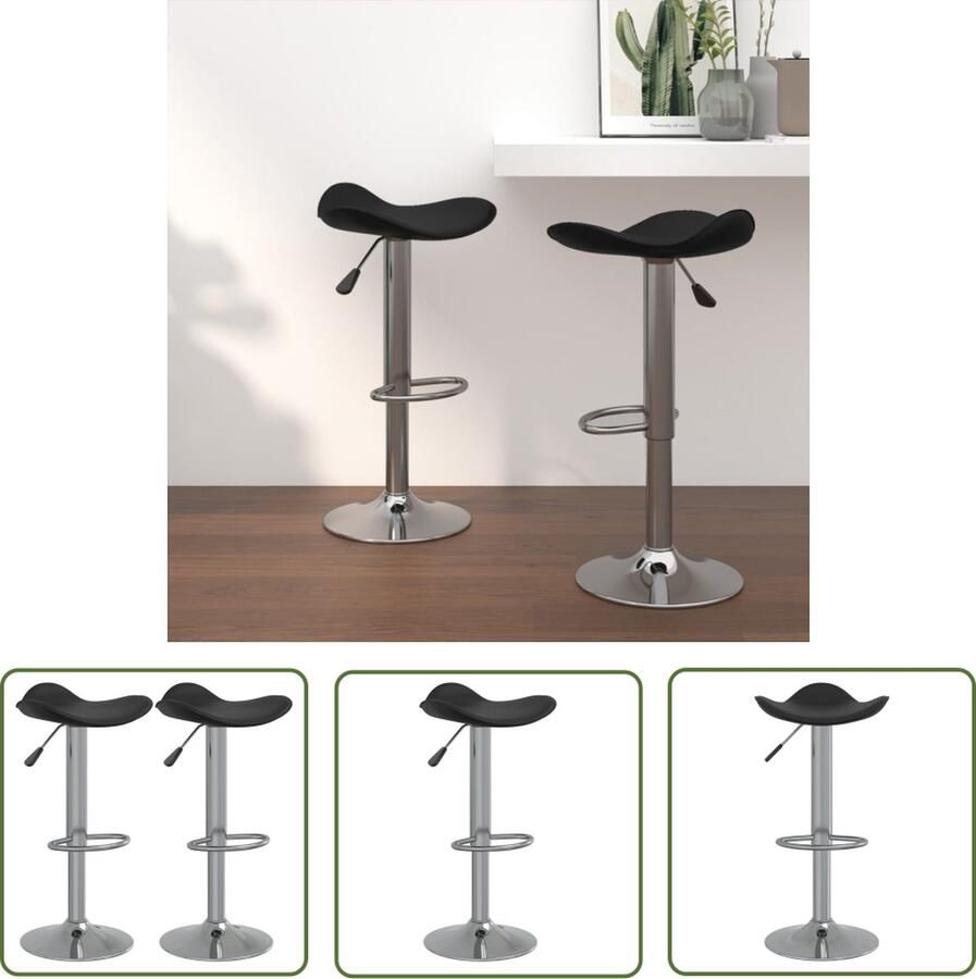 The Living Store Barkruk 2 st verchroomd staal en kunstleer zwart Trendy Barkruk Barkrukken Barstoelen Stoelen Zittend Meubilair - Foto 2