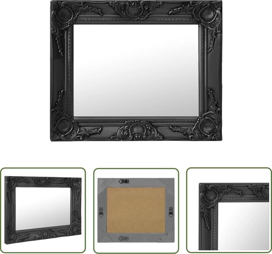The Living Store Wandspiegel Barok Zwart 50 x 40 cm Antieke Uitstraling Wandspiegel Barok Spiegel Vintage Spiegel Zwarte Spiegel Salontafel Spiegel