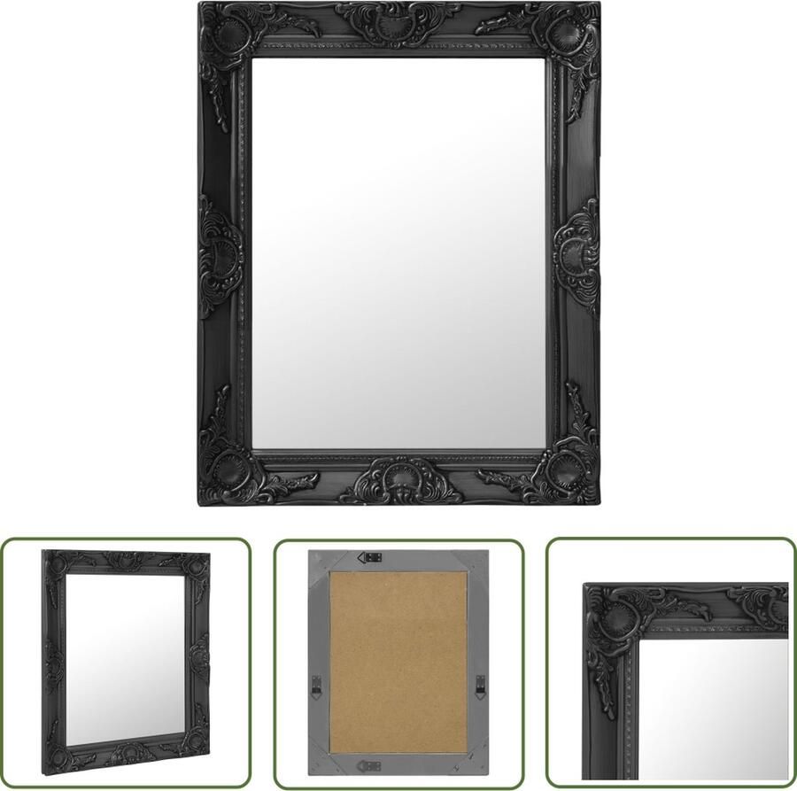The Living Store Wandspiegel Barok Zwart 50 x 60 cm Met montagehaken Wandspiegel Barok Spiegel Vintage Spiegel Zwarte Spiegel Salontafel Spiegel