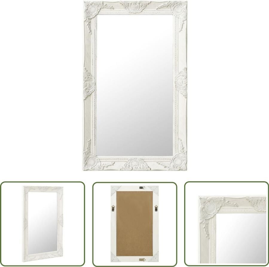 VidaXL Barok Wandspiegel 50x80 cm Wit Wandspiegel Barok Spiegel Vintage Spiegel Witte Spiegel Houten Spiegel Salon Spiegel Badkamerrspiegel Kledingkast Spiegel Groot Spiegel Ovale Spiegel Rechte Spiegel