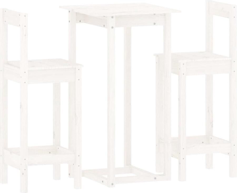 VidaXL Barset 3-delig Grenenhout Wit Bartafel Houten Bartafel Barset Granenhouten Meubels Salonmeubilair Eettafel Bistrotafels Modern Meubilair - Foto 2