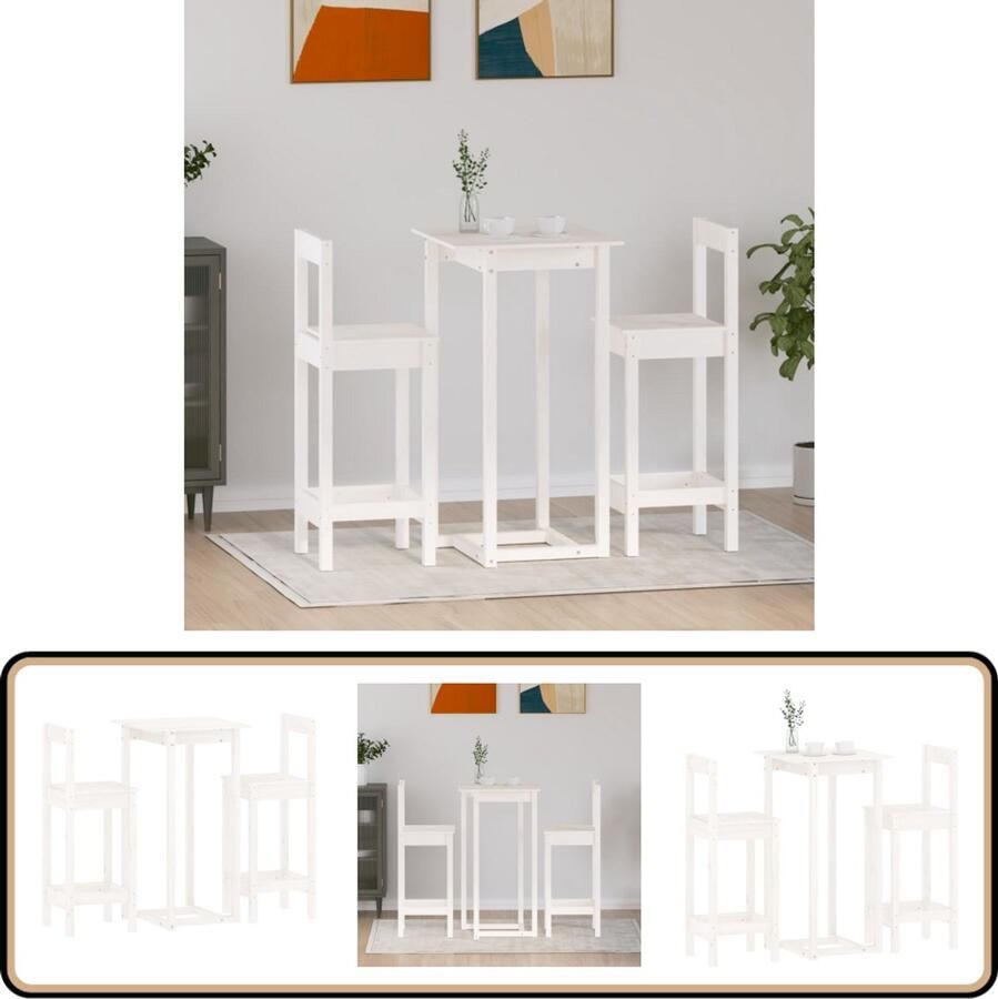 VidaXL Barset 3-delig Grenenhout Wit Bartafel Houten Bartafel Barset Granenhouten Meubels Salonmeubilair Eettafel Bistrotafels Modern Meubilair