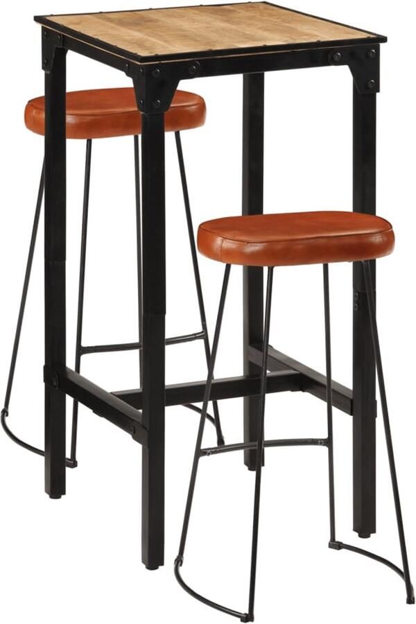 VidaXL Barset 3-delig Mangohout & Metaal Bartafel Eetkamer Set Mangoholzentassel Industrieel Design Barstoel