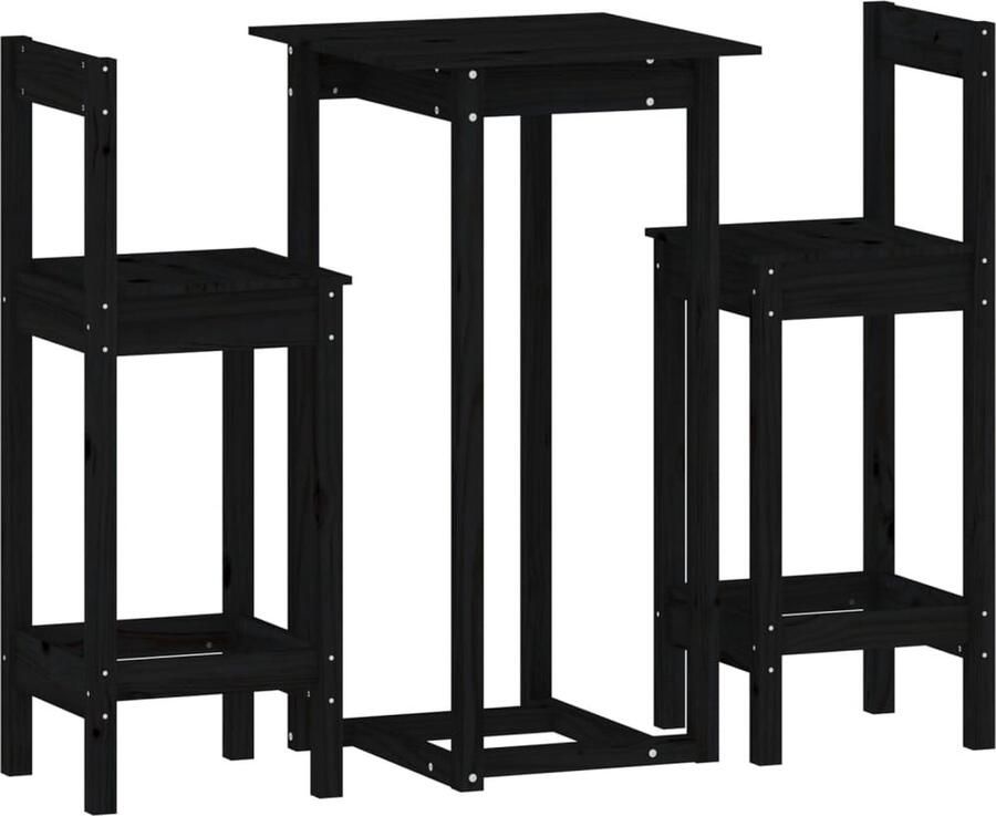 VidaXL Barset 3-delig Massief Grenenhout Zwart Bartafel Grenenhouten Meubilair Zwarte Bartafel Eetkamer Set Bistro Set Pub Set Buitenmeubels - Foto 2