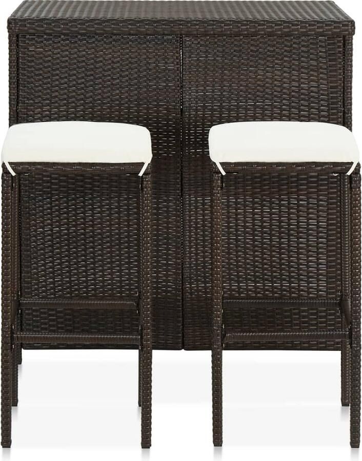 VidaXL Barset 3-delig Poly Rattan Bruin Barset Buitenkamer Lounge Set Tuinstoel Tuintafel Eetkamerset Patio Furniture Poly Rattan Kunststof Meubel
