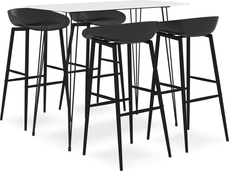 VidaXL Barset 5-Delig Bartafel en 4 Barkrukken Barset Bartafel Eetkamerstoel Keukenmeubel Meubilair Wit Mdf Metaal Modern Stijlvol Trendy Compact Multifunctioneel Set Lounge Terras Balkon - Foto 2