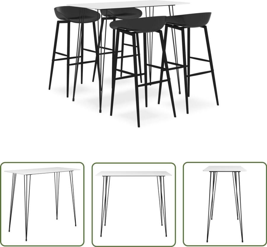 VidaXL Barset 5-Delig Bartafel en 4 Barkrukken Barset Bartafel Eetkamerstoel Keukenmeubel Meubilair Wit Mdf Metaal Modern Stijlvol Trendy Compact Multifunctioneel Set Lounge Terras Balkon