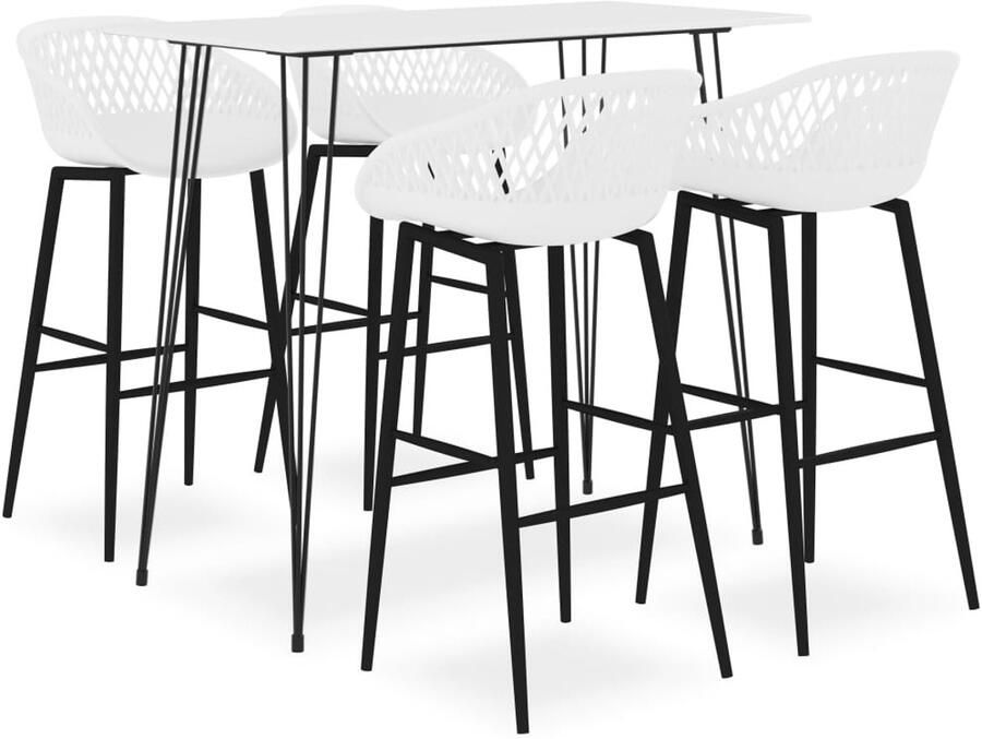 VidaXL Barset 5-delig Bartafel met 4 Barkrukken Wit Bartafel Bar Set Eetkamerstoel Keukenstoel Witte Meubels