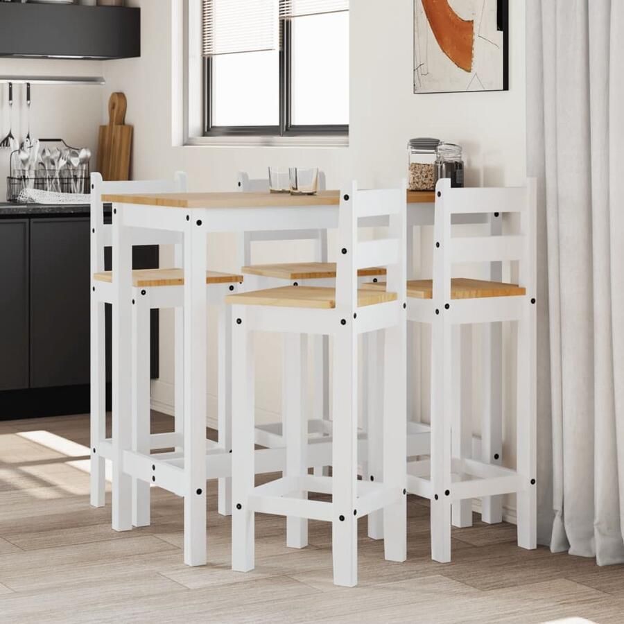 VidaXL Barset 5-delig Grenenhout Wit Bartafel Set Bar Stools Granenhouten Meubels Witte Bartafel Bistro Set