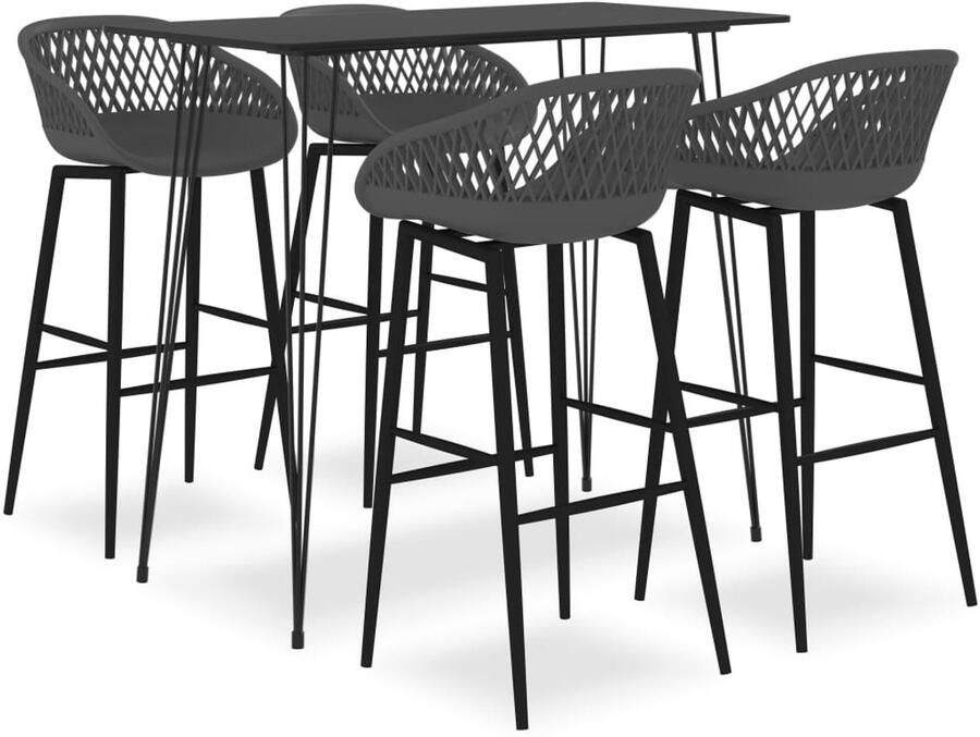 VidaXL Barset 5-delig Zwart en Grijs MDF & Metaal Bar Set Bartafel Eetkamerstoel Keukenstoel Zwarte Meubels