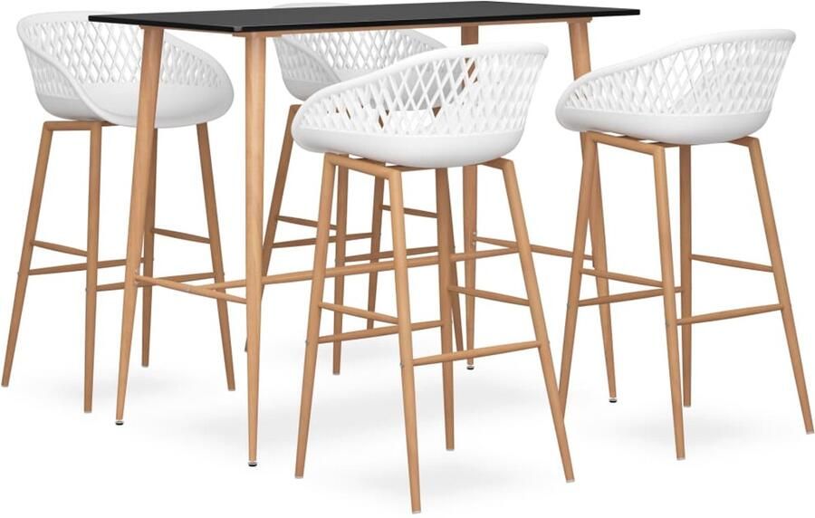 VidaXL Barset 5-delig Zwart en Wit MDF Metaal Bar Set Bar Stools Zwarte Bartafel Houten Barstoel Eetkamerset Keuken Meubilair Lounge Furniture Living Room Furniture Trendy Meubels
