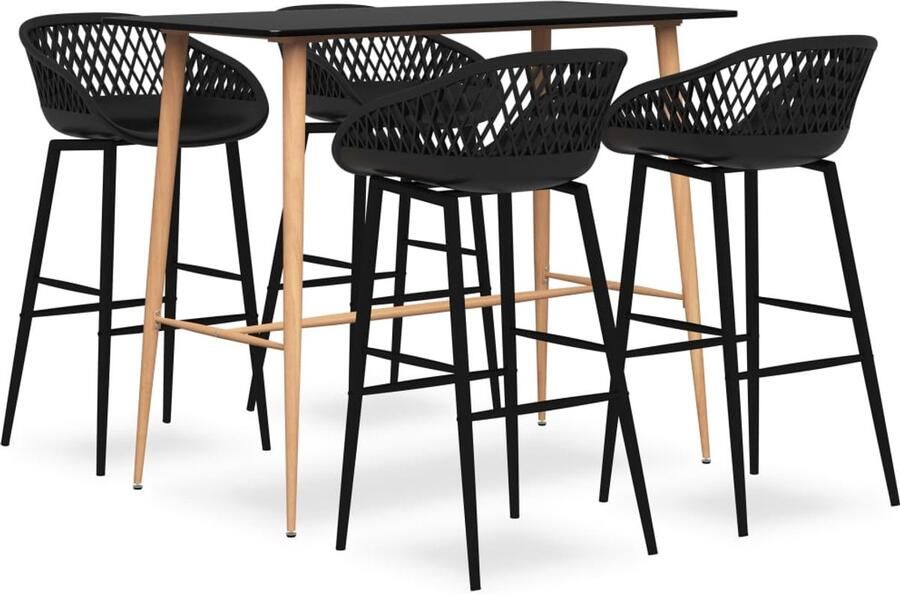 VidaXL Barset 5-delig Zwart Inclusief 4 Barkrukken Bar Set Zwarte Barset Stapelbare Barstoel Eetkamerstoel Salontafel