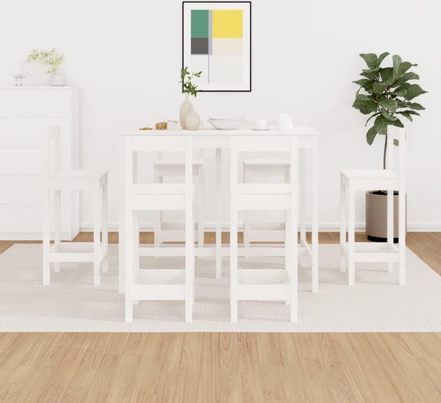 VidaXL Barset 7-delig Grenenhout Wit Bartafel Houten Bartafel Bar Set Bistroset Pubset