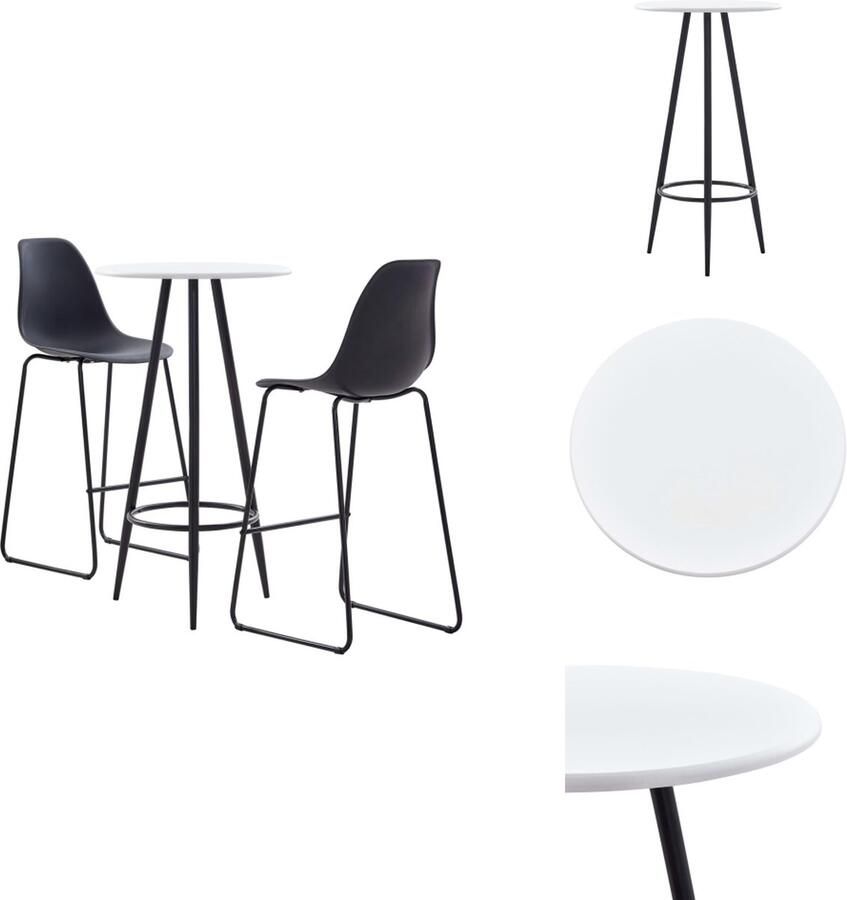 The Living Store Bartafel Set Moderne Barstoelen 60x107.5cm wit 48x57x112.5cm zwart MDF tafelblad gepoedercoat stalen frame kunststof zitting 1x bartafel 2x barstoel