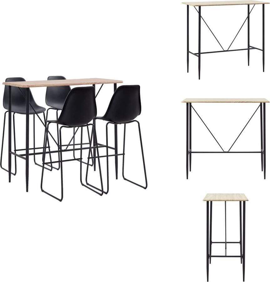 VidaXL Barset Eiken Bartafel 120x60x110cm 4 Barstoelen Zwart 48x57x112.5cm Set tafel en stoelen