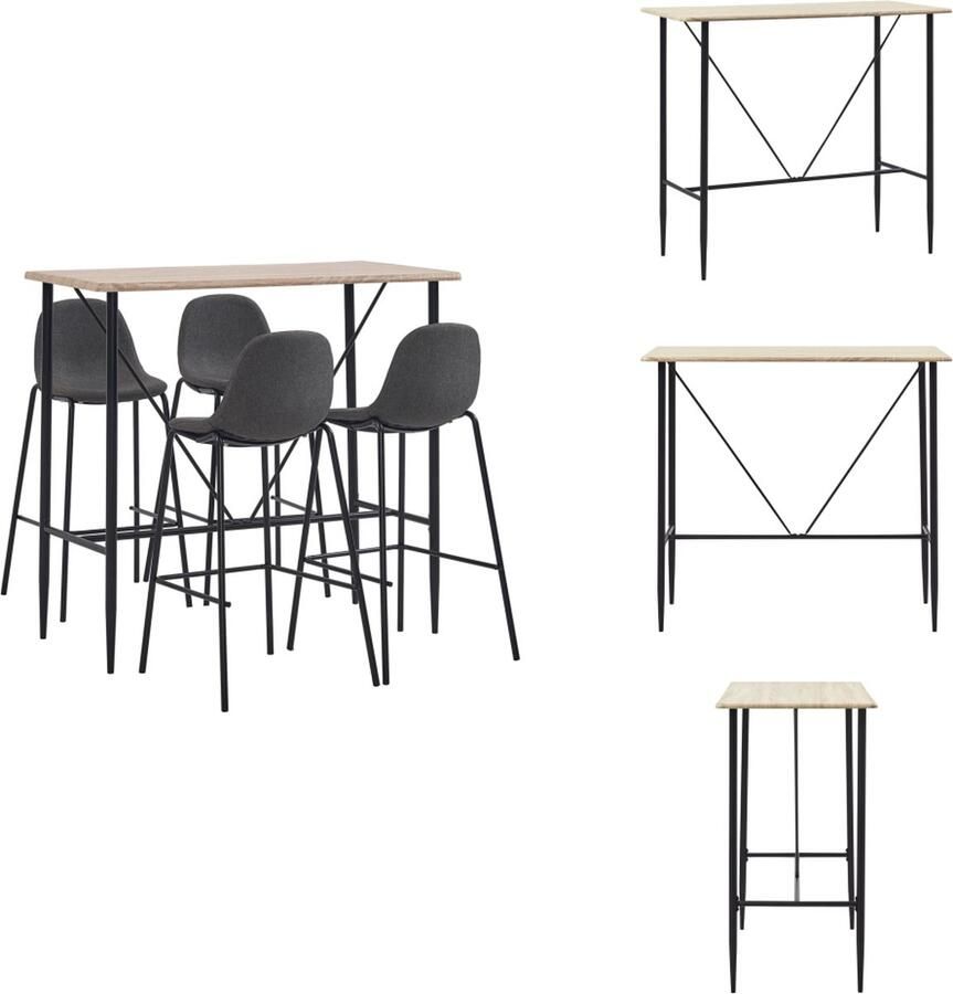 VidaXL Barset Eiken Bartafel 120x60x110cm Barstoelen 51x49x99cm Donkergrijs Polyester 5 stuks Set tafel en stoelen