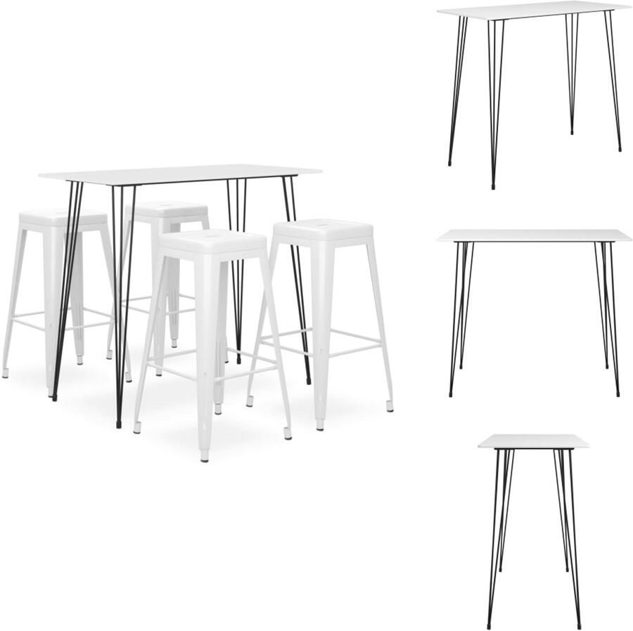 The Living Store Bartafelset Wit MDF en metaal 120 x 60 x 105 cm (L x B x H) 4 barkrukken 43 x 43 x 77 cm (B x D x H) Bartafel Barset Bistro Meubels Loungemeubels Buitenmeubels