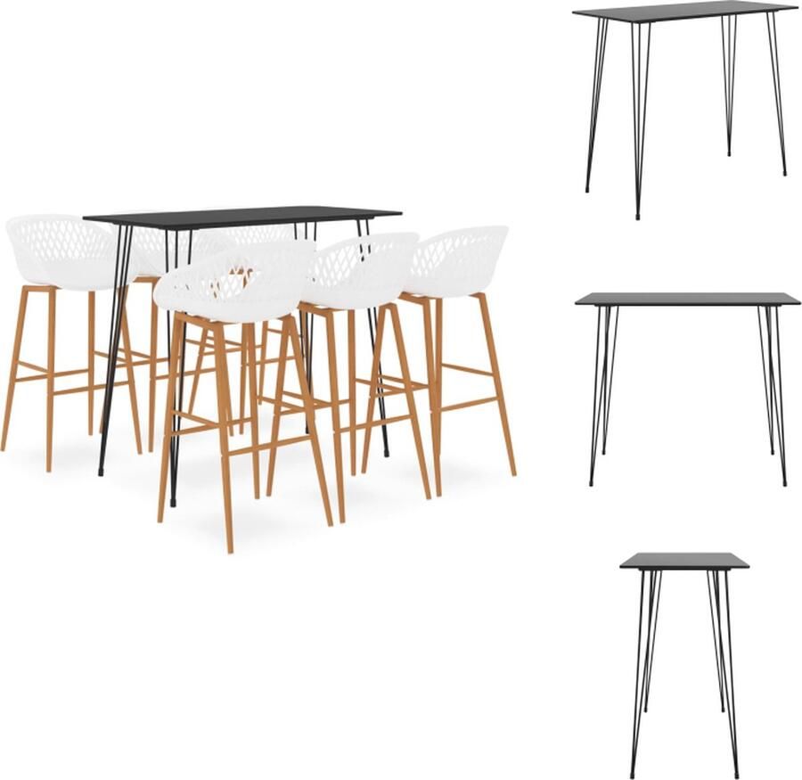 The Living Store 7-delige Barset zwart en wit Bartafel Barstoel Loungehoek Bistro Meubilair Industriële Woonstijl - Foto 2