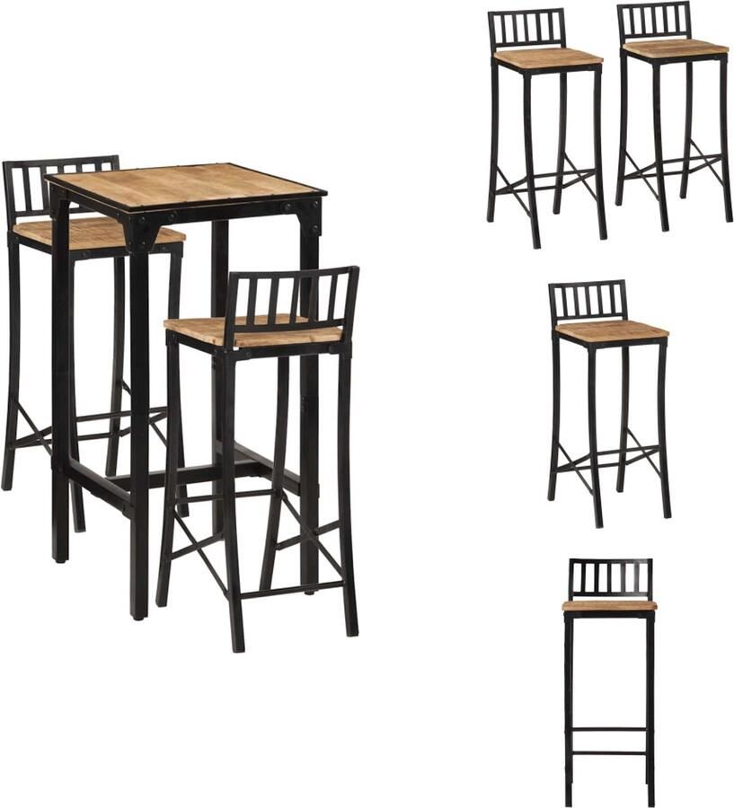 VidaXL Barset Barsets Bar Set Bistroset 3-delige Barset massief ruw mangohout en metaal