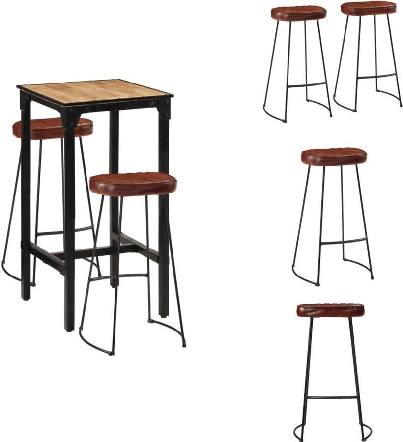 VidaXL Barset Barsets Bar Set Bistroset 3-delige Barset massief ruw mangohout en metaal