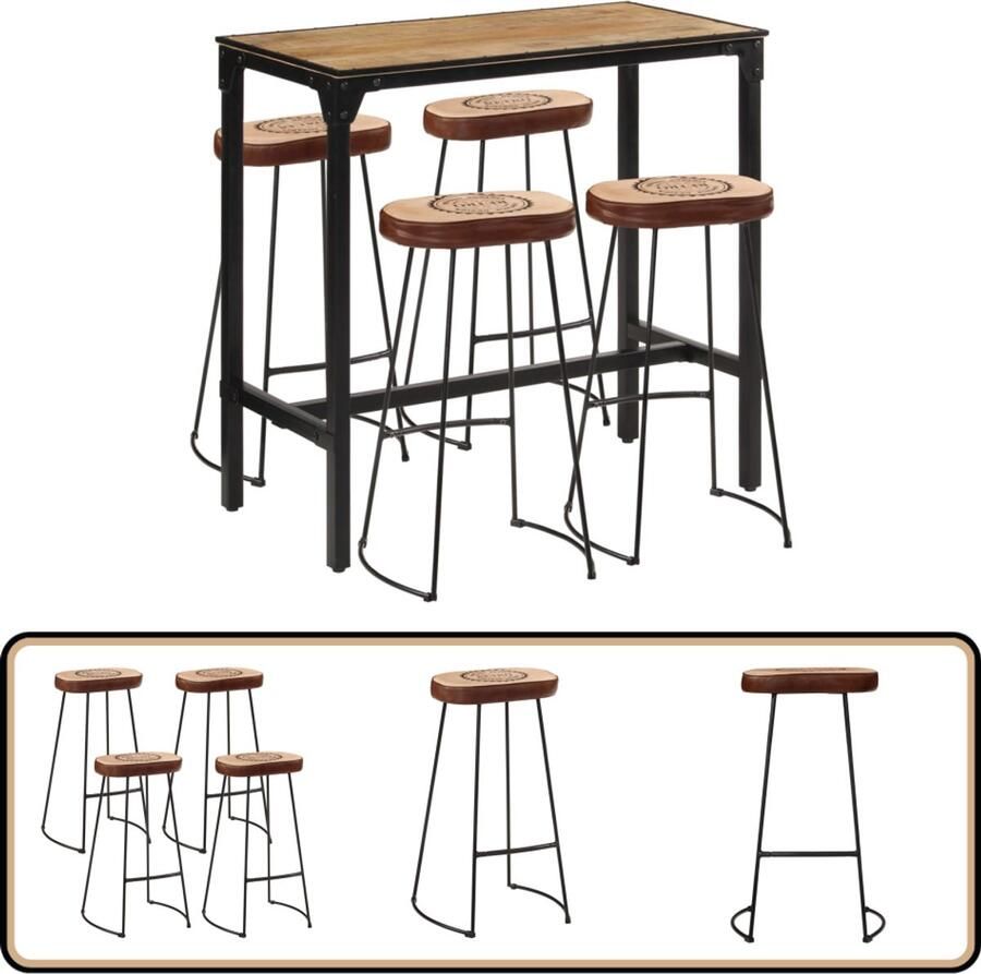 VidaXL Barset Barsets Bar Set Bistroset 5-delige Barset massief ruw mangohout en metaal