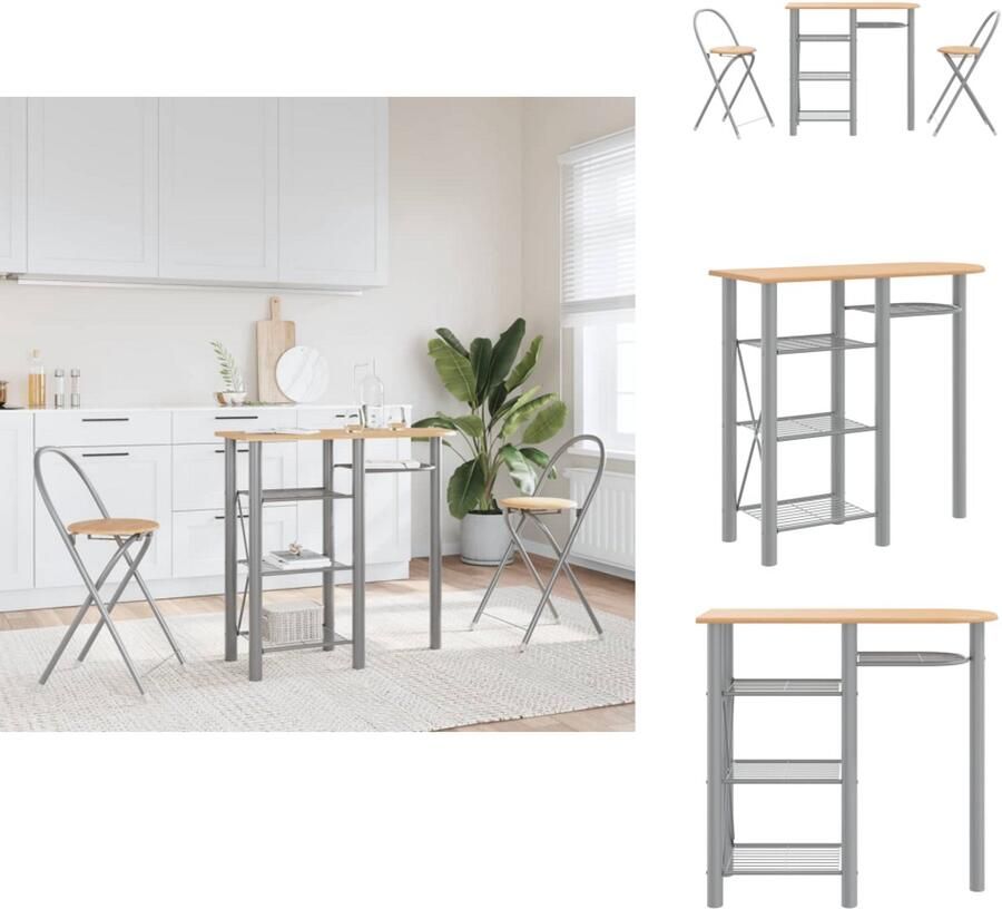 VidaXL Barset Barsets Bartafel En Stoel Bartafelset Barset 3-delig bewerkt hout en ijzer grijs en bruin