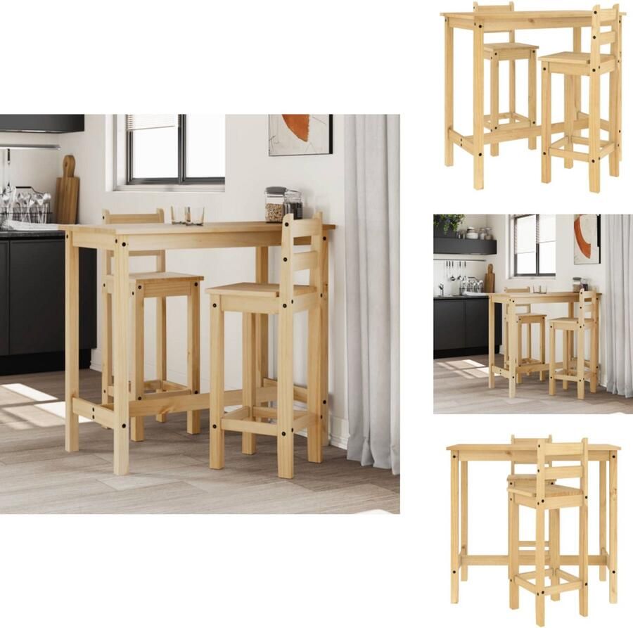 The Living Store Houten Bartafelset 112 x 57 x 101 cm Massief grenenhout met wasafwerking Bartafel Houten Bartafel Barset Eettafel Stoelen - Foto 2