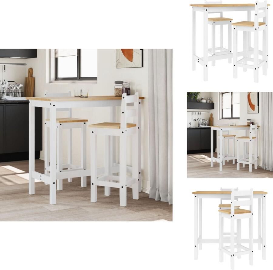 VidaXL Barset Barsets Bistroset Tuinset 3-delige Barset massief grenenhout wit