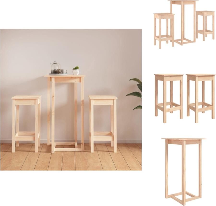 VidaXL Houten Bartafel Massief Grenenhout 60x60x110cm Inclusief 2 Barstoelen Set tafel en stoelen