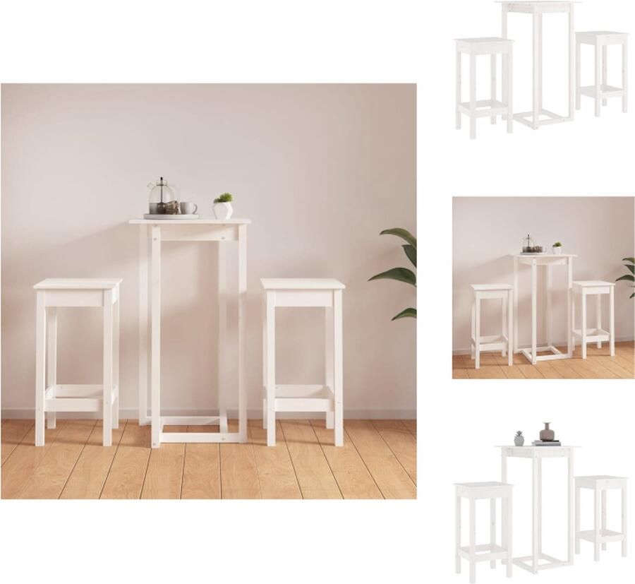 VidaXL Houten Bartafel Massief Grenenhout 60x60x110 cm Wit Set tafel en stoelen - Foto 2