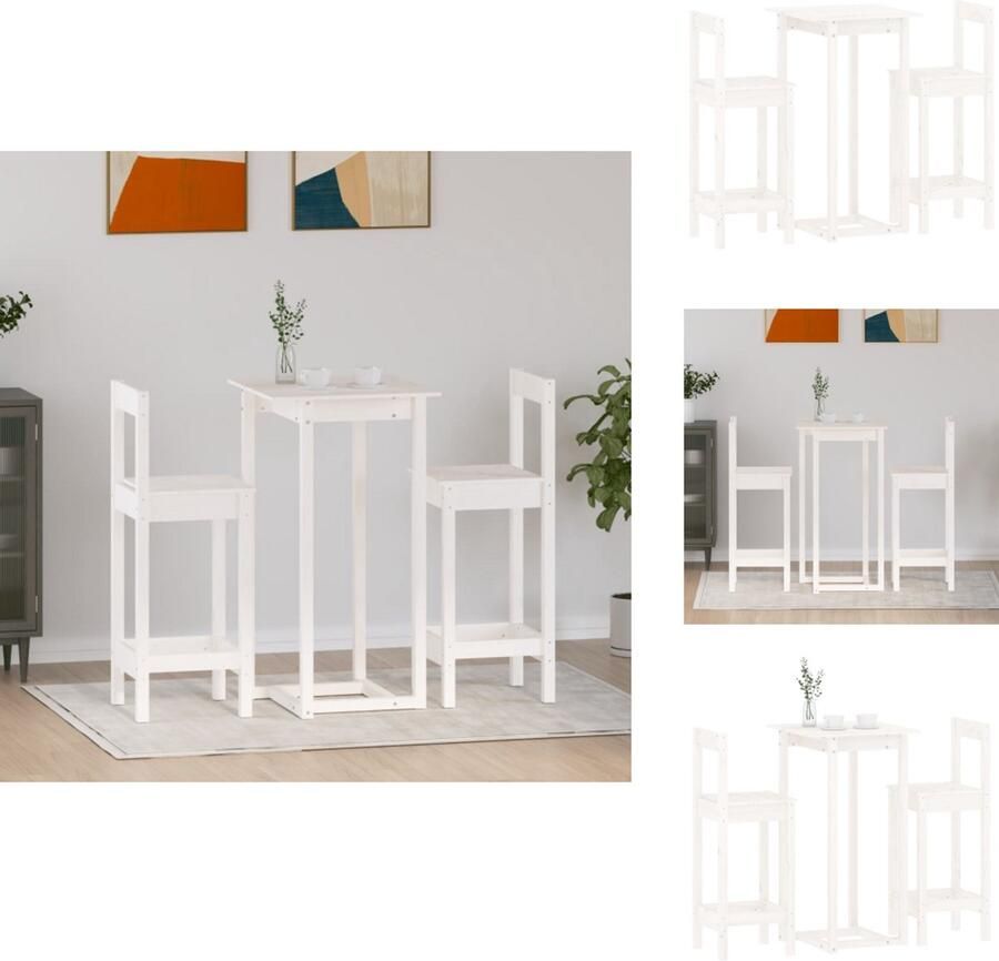VidaXL Houten Bartafel Massief Grenenhout 60x60x110 cm Wit Set tafel en stoelen