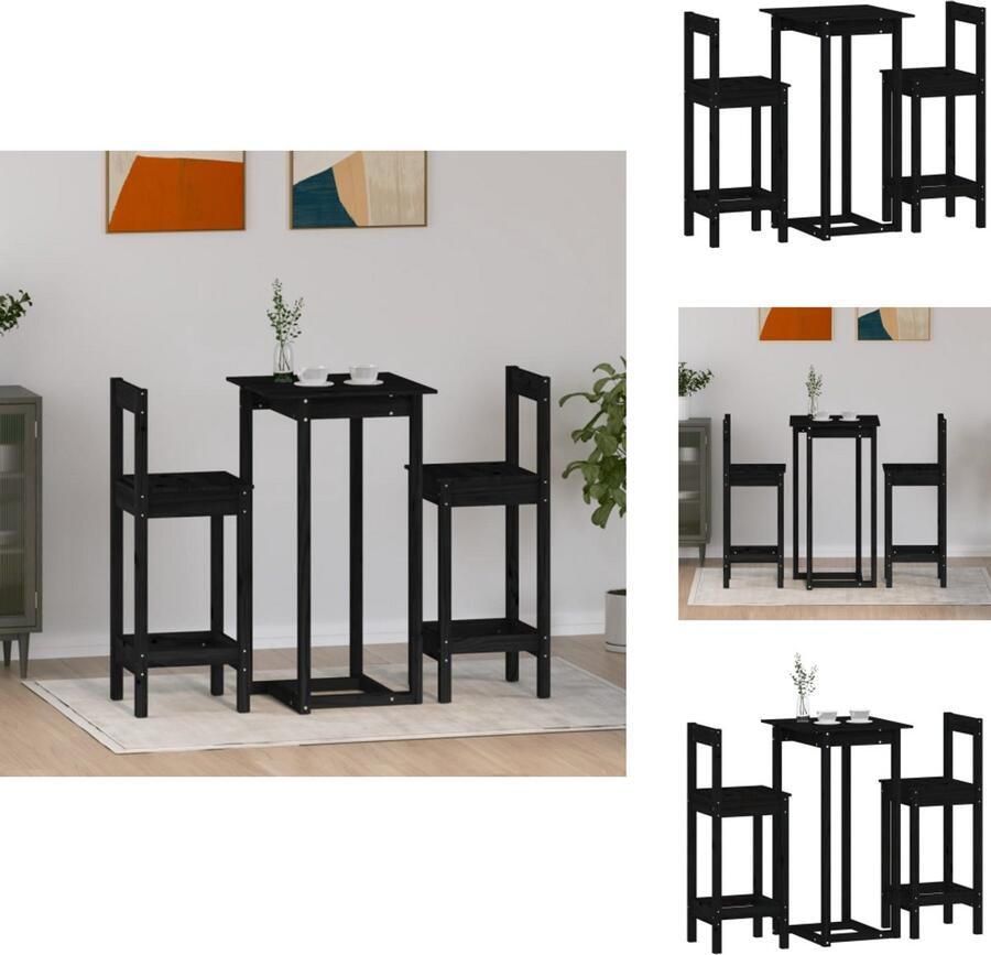 VidaXL Barset Barsets Pubset Bistroset 3-delige Barset massief grenenhout zwart