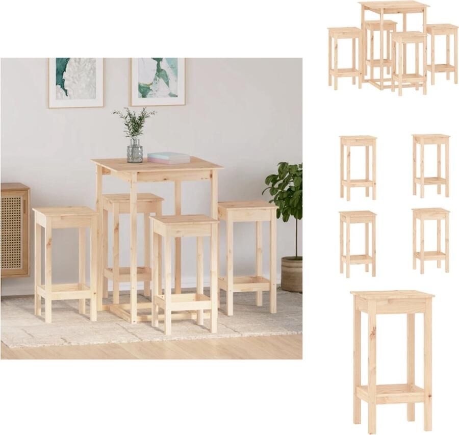VidaXL Houten bartafel set Grenenhout 80 x 80 x 110 cm Inclusief 4 barstoelen Set tafel en stoelen - Foto 2