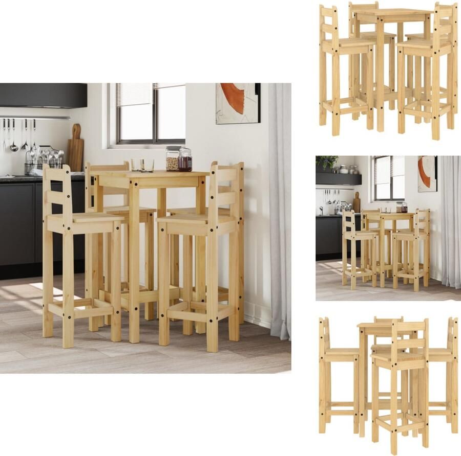VidaXL Houten bartafel set Grenenhout 80 x 80 x 110 cm Inclusief 4 barstoelen Set tafel en stoelen