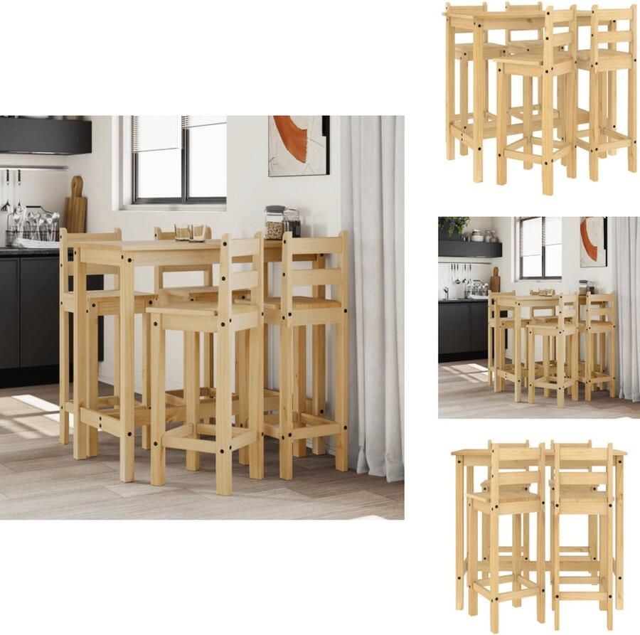 The Living Store Massief grenenhout Bartafelset 112 x 57 x 101 cm Rustieke uitstraling Bartafel Barstool Eettafel Stoffen Bank Hout Meubilair - Foto 2