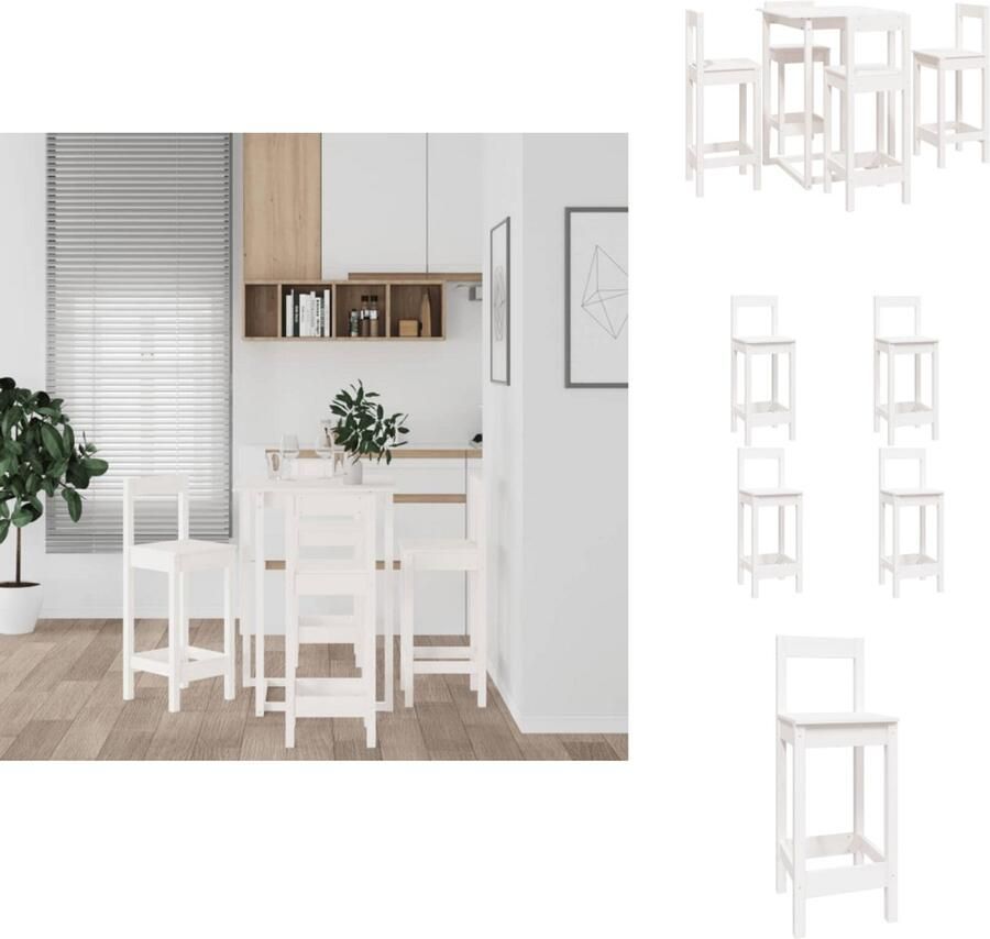 VidaXL Bartafel Grenenhout Wit 80x80x110 cm Inclusief 4 barkrukken Set tafel en stoelen