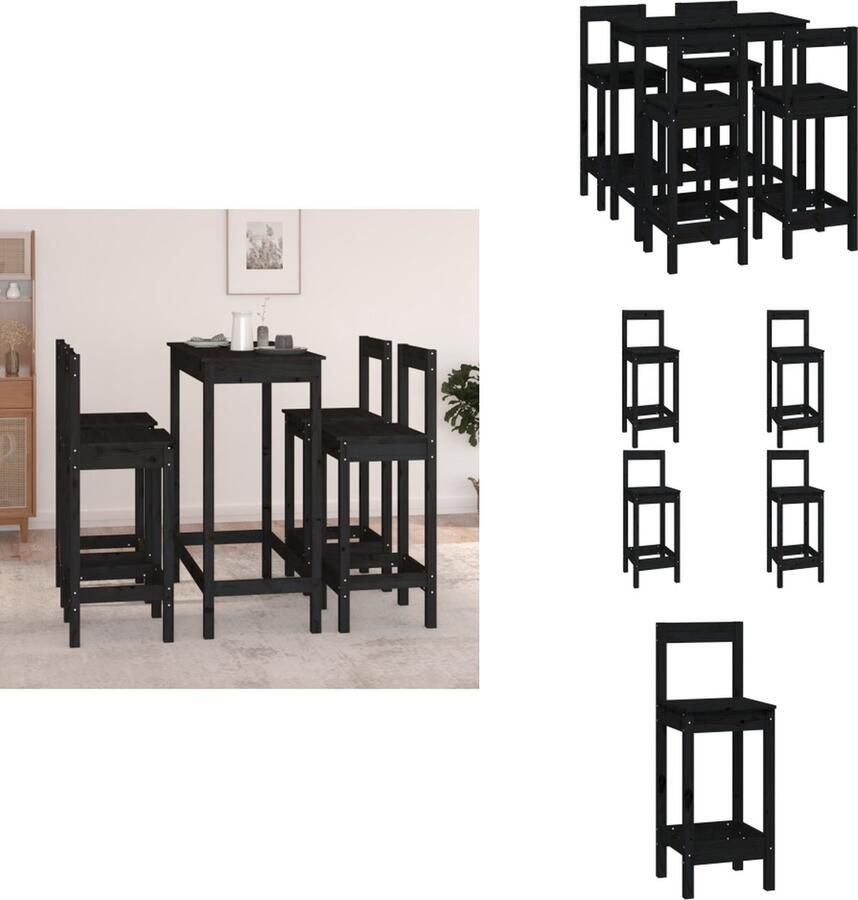 VidaXL Barset Barsets Pubset Bistroset 5-delige Barset massief grenenhout zwart - Foto 2